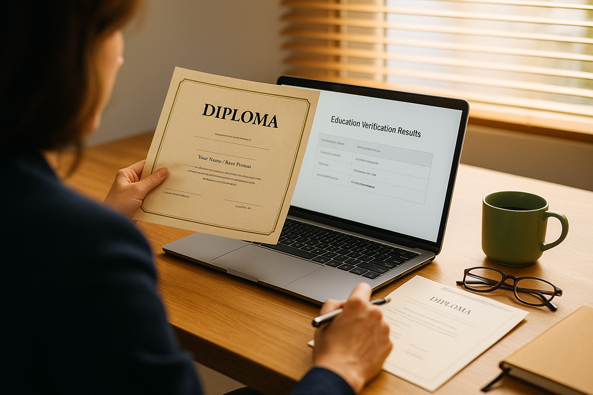Diploma under scrutiny representing education verification during employment screening