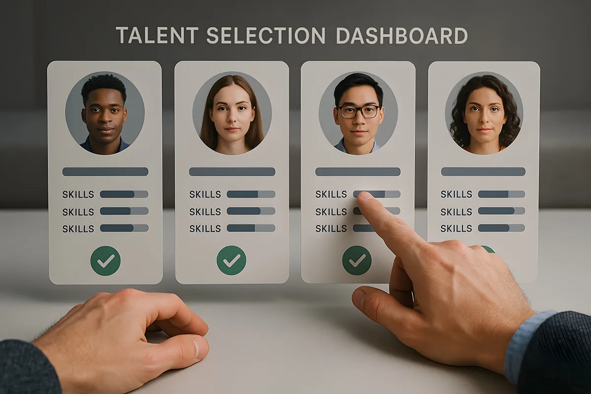 employment screening talent selection dashboard showing candidate verification and skills review